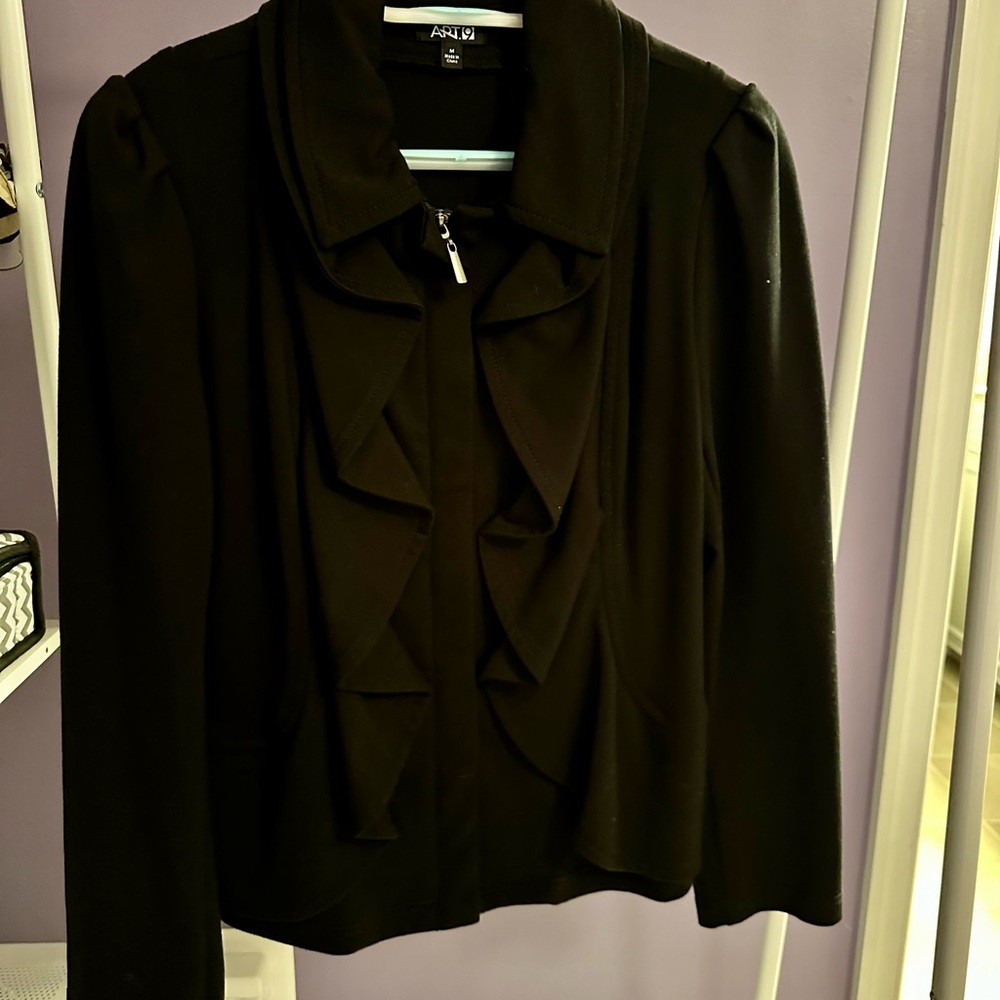 Apartment 9 Black Blazer with zipper and ruffles
